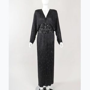 Vtg JUDITH ANN CREATIONS Beaded Batwing Dress Sz 8
